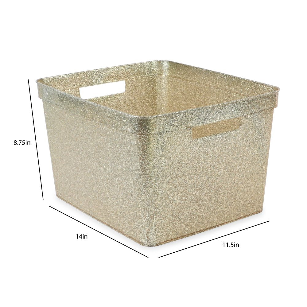 Isaac Jacobs Large Glitter Storage Bin (14” x 11.5” x 8.75”) Set w/Cut-Out Handles, Plastic Organizer, Multi-Functional, Home Storage Solution, Kids Playroom, Bedroom, Closet