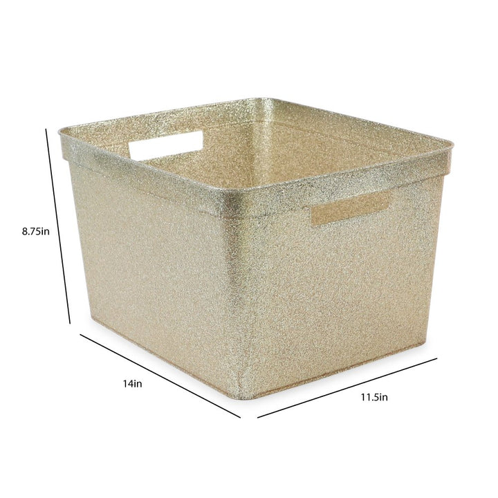 Isaac Jacobs Large Glitter Storage Bin (14” x 11.5” x 8.75”) Set w/Cut-Out Handles, Plastic Organizer, Multi-Functional, Home Storage Solution, Kids Playroom, Bedroom, Closet