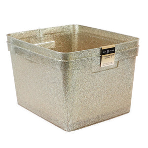 Isaac Jacobs Large Glitter Storage Bin (14” x 11.5” x 8.75”) Set w/Cut-Out Handles, Plastic Organizer, Multi-Functional, Home Storage Solution, Kids Playroom, Bedroom, Closet