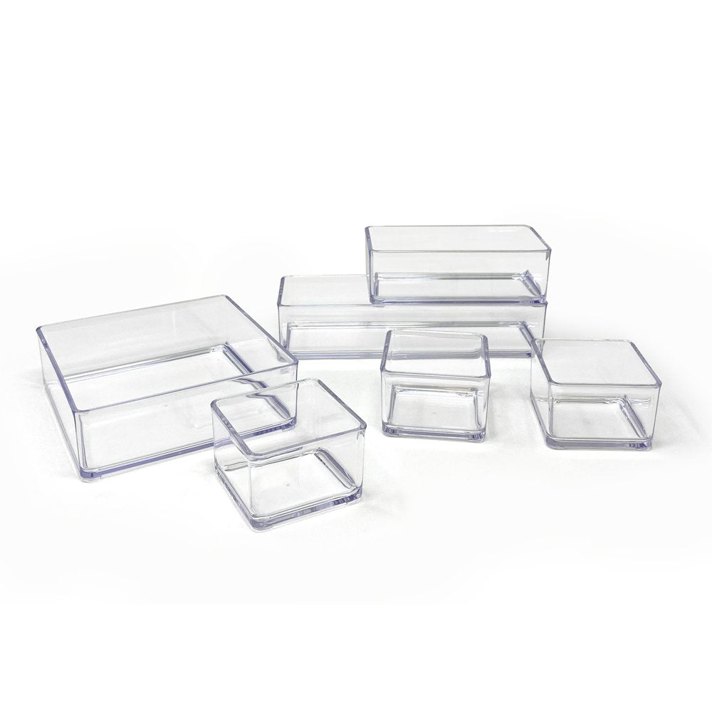 Isaac Jacobs 6-Tray Clear Acrylic Organizer Set, (Six Individual Trays), Multi-Purpose, Stackable Storage Solution for Makeup, Crafts, Desk, School, Office Supplies &amp; More, for Bathroom, Kitchen