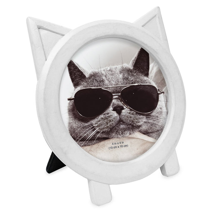 Isaac Jacobs Round Resin Sentiment Cat Picture Frame with Ears, Photo Tabletop &amp; Wall Display Hanging Display &amp; Home Décor
