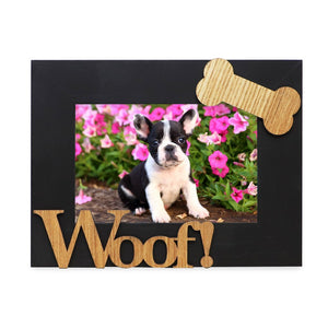 Isaac Jacobs Wood Sentiments Dog “Woof!” Picture Frame, Photo Gift for Pet Dog, Puppy, Display on Tabletop, Desk