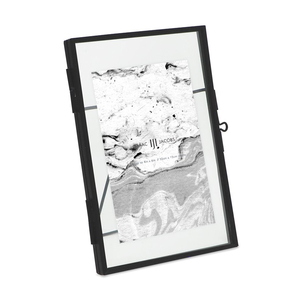 Isaac Jacobs Modern Style Brass and Glass, Pressed Glass, Metal Floating Desk Photo Frame with Locket Closure for Pictures, Art, Mementos &amp; Keepsakes