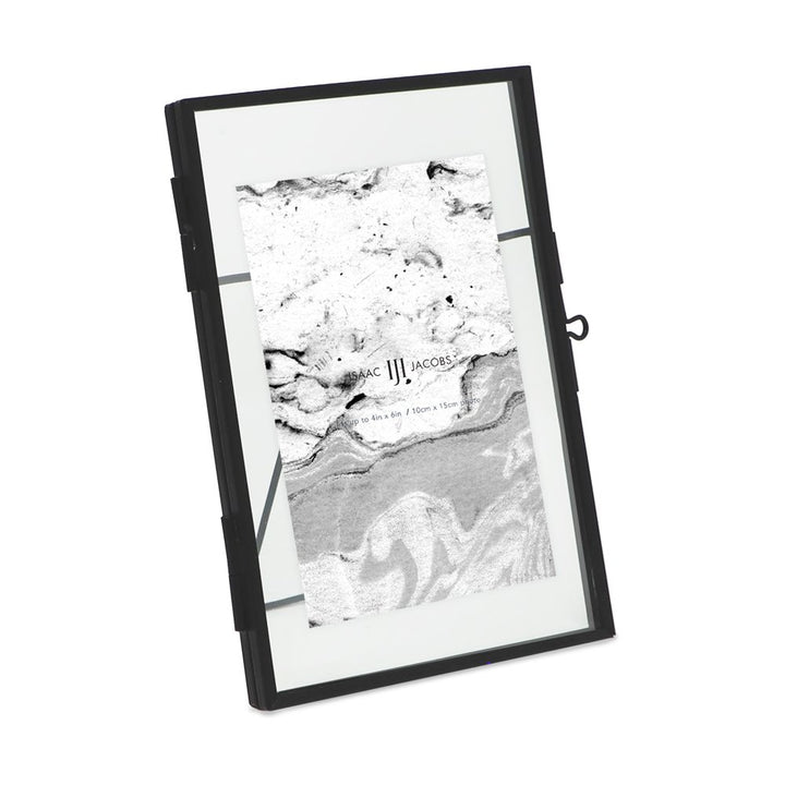 Isaac Jacobs Modern Style Brass and Glass, Pressed Glass, Metal Floating Desk Photo Frame with Locket Closure for Pictures, Art, Mementos &amp; Keepsakes