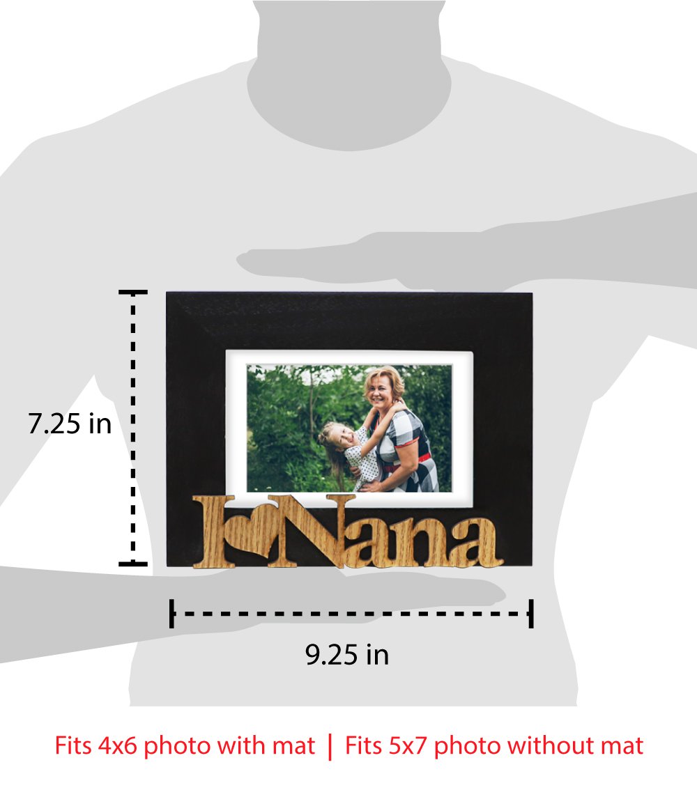 Isaac Jacobs Wood Sentiments “I Love Nana” Picture Frame, Photo Gift for Nana, Grandma, Family, Display on Tabletop, Desk