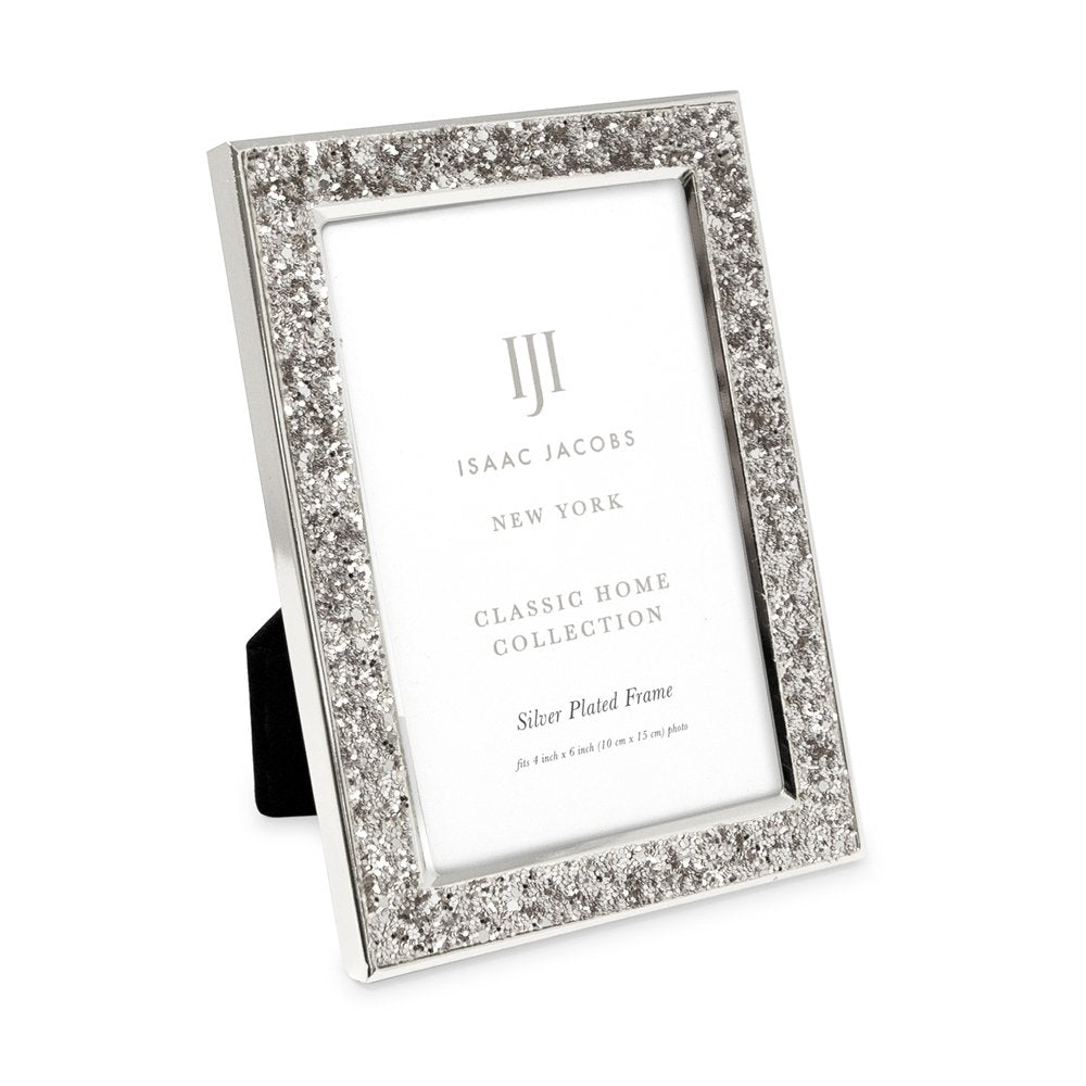 Isaac Jacobs Metal Glitter (Vertical &amp; Horizontal) Picture Frame, with Black Fabric Easel, Wall-Mountable, Made for Tabletop, Counterspace, Shelf and Desk