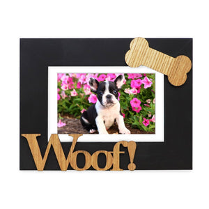 Isaac Jacobs Wood Sentiments Dog “Woof!” Picture Frame, Photo Gift for Pet Dog, Puppy, Display on Tabletop, Desk