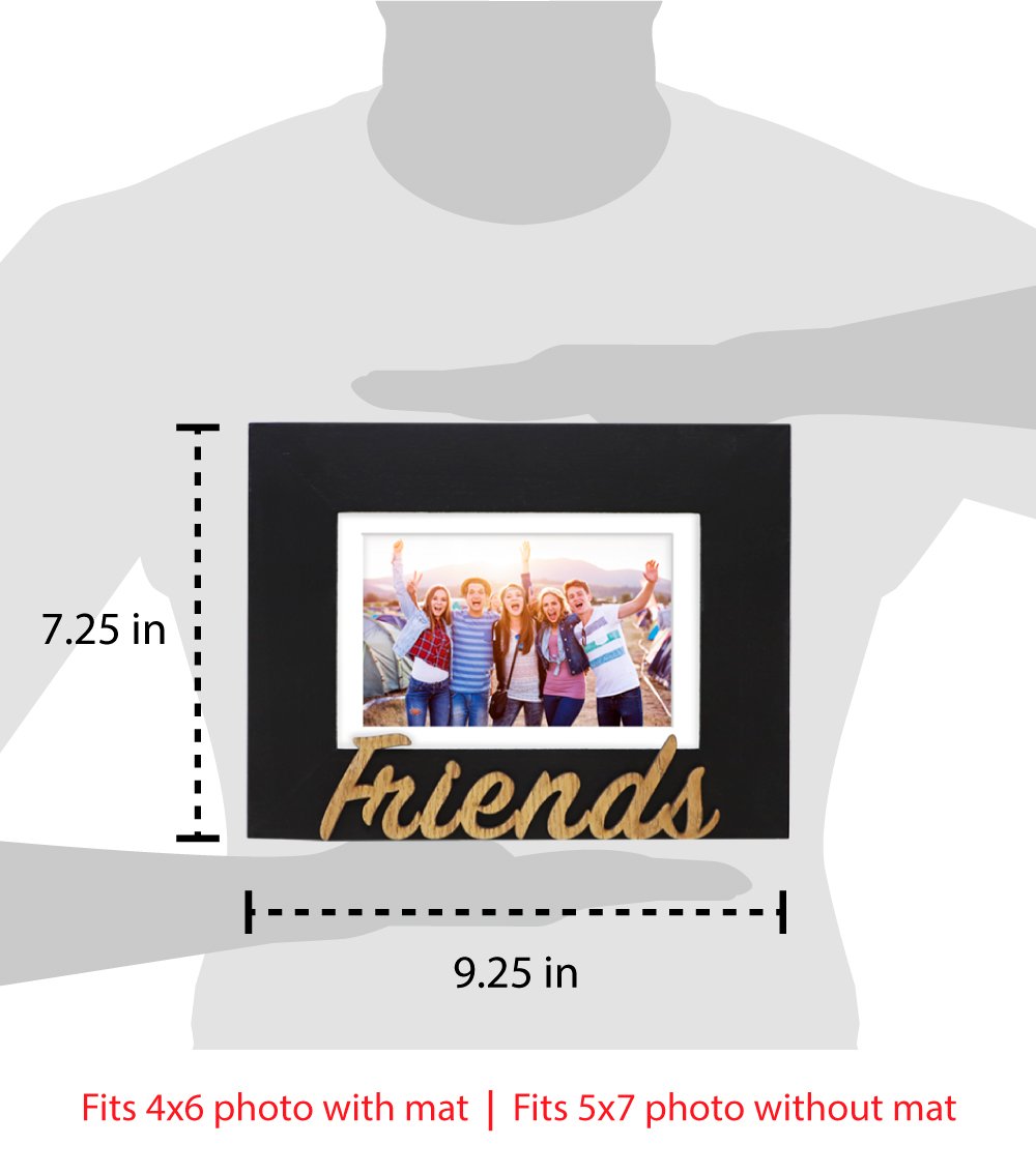 Isaac Jacobs Wood Sentiments “Friends” Picture Frame, Photo Gift for Friend, Display on Tabletop, Desk