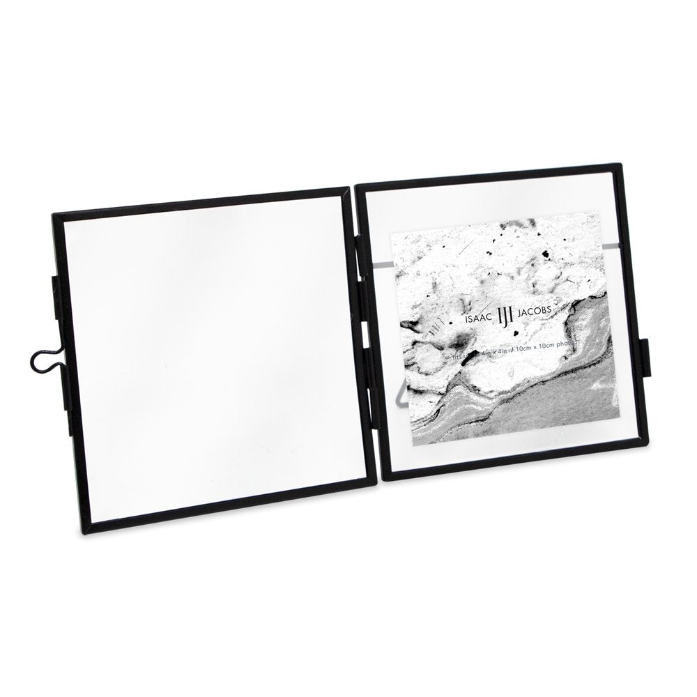 Isaac Jacobs Modern Style Brass and Glass, Pressed Glass, Metal Floating Desk Photo Frame with Locket Closure for Pictures, Art, Mementos &amp; Keepsakes