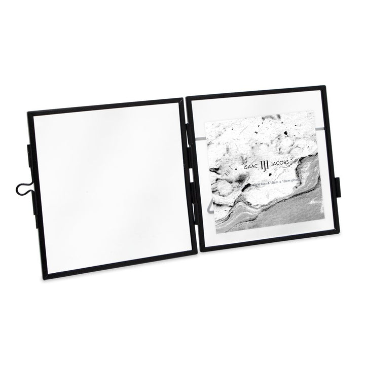 Isaac Jacobs Modern Style Brass and Glass, Pressed Glass, Metal Floating Desk Photo Frame with Locket Closure for Pictures, Art, Mementos &amp; Keepsakes