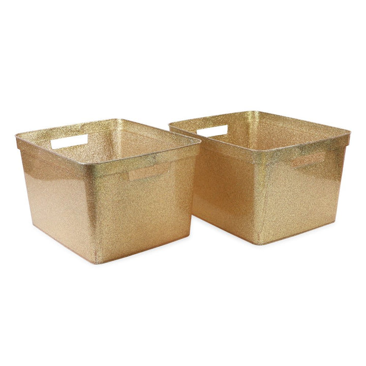 Isaac Jacobs Large Glitter Storage Bin (14” x 11.5” x 8.75”) Set w/Cut-Out Handles, Plastic Organizer, Multi-Functional, Home Storage Solution, Kids Playroom, Bedroom, Closet