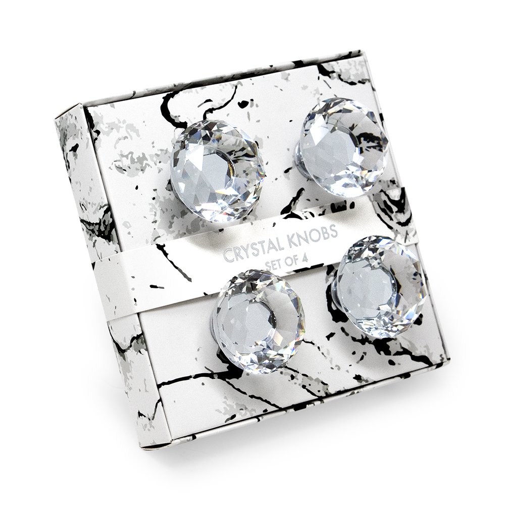 Isaac Jacobs Classic Round Shape (35 MM) Crystal Knobs Set, Cabinet Knobs with Screws, Drawer Pulls, Glass, for Dresser, Bathroom, Bedroom, Kitchen, Living Room &amp; More