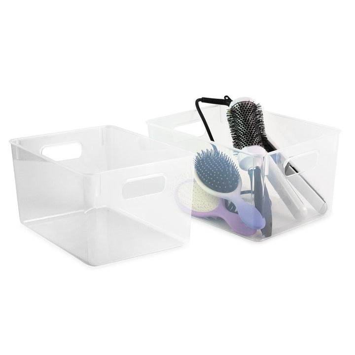 Isaac Jacobs 3-Pack Clear Storage Bins with Cutout Handles, Plastic Organizer for Home, Office, Kitchen, Fridge/Freezer, Drawers, BPA Free, Food Safe