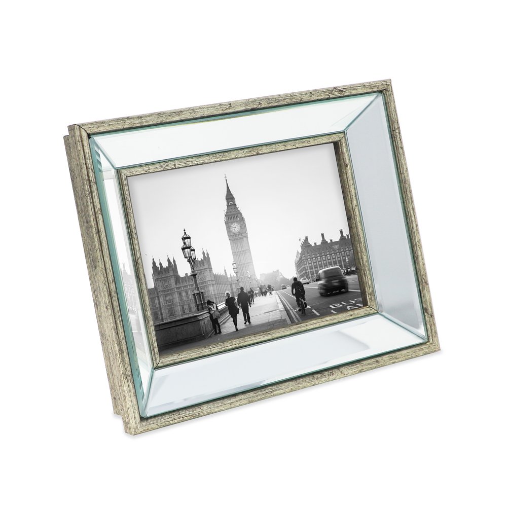 Isaac Jacobs Beveled Mirror Picture Frame - Classic Mirrored Frame with Deep Slanted Angle Made for Wall Décor Display, Photo Gallery and Wall Art