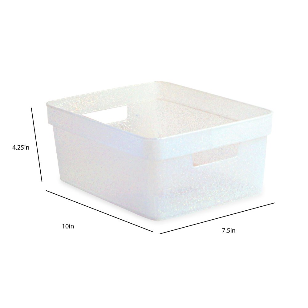 Isaac Jacobs Small Glitter Storage Bin (10” x 7.5” x 4.25”) Set w/Cut-Out Handles, Plastic Organizer, Multi-Functional, Home Storage Solution, Kids Playroom, Bedroom, Closet