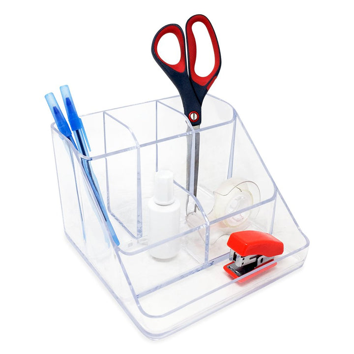 Isaac Jacobs 6-Compartment Clear Acrylic Makeup Organizer &amp; Multi-Sectional Tray, for Cosmetics, Home Office, School &amp; Craft Supplies, Desk, Bathroom Countertop, Vanity &amp; Home Office