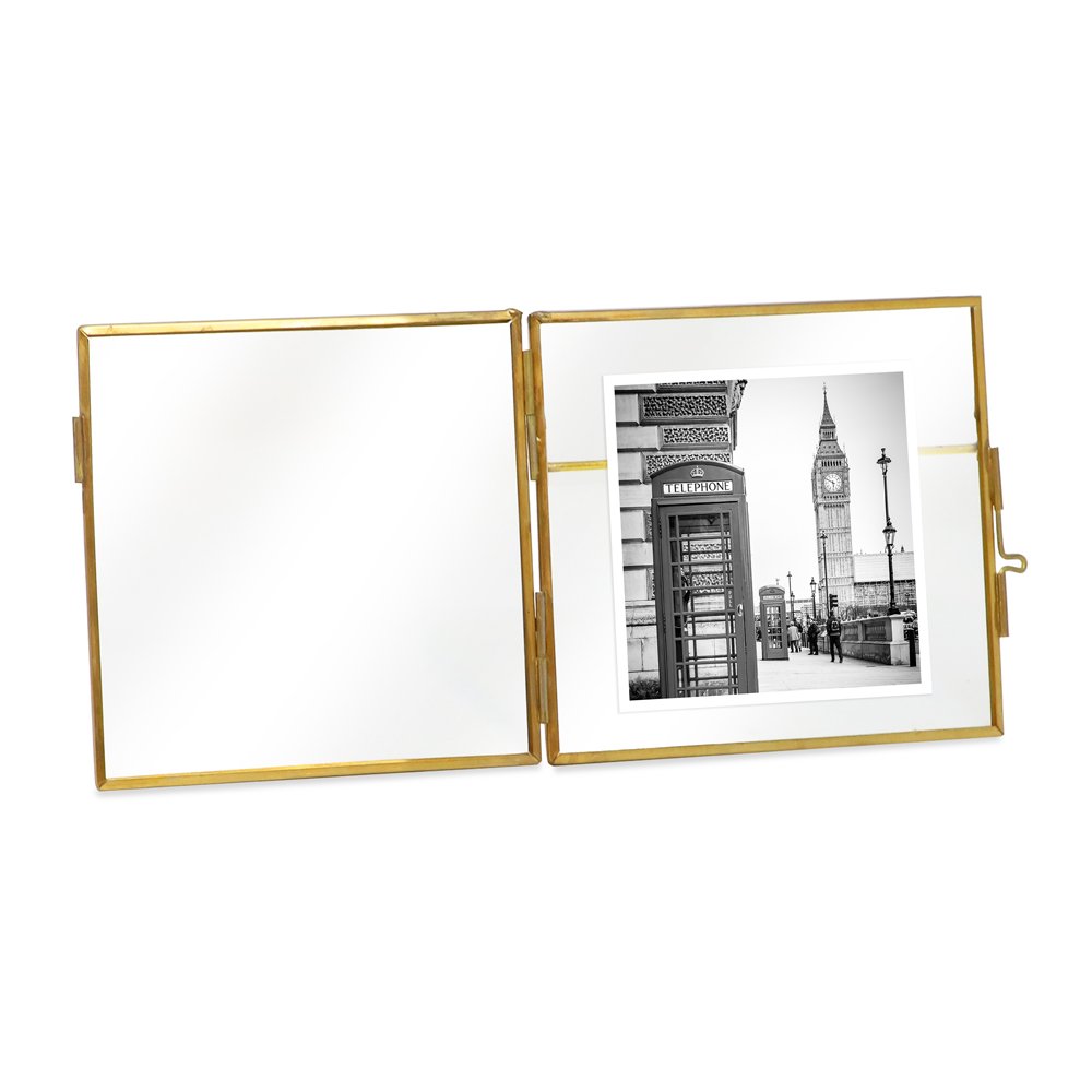 Isaac Jacobs (2-Pack) Vintage Style Brass and Glass, Metal Floating Picture Frame with Locket Closure, for Photos, Art, &amp; More, Tabletop Display