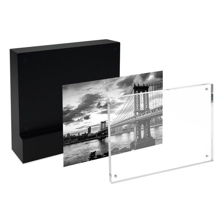 Isaac Jacobs Wood Block Acrylic Picture Frame, Magnetic Photo Frame, Made For Tabletop Display