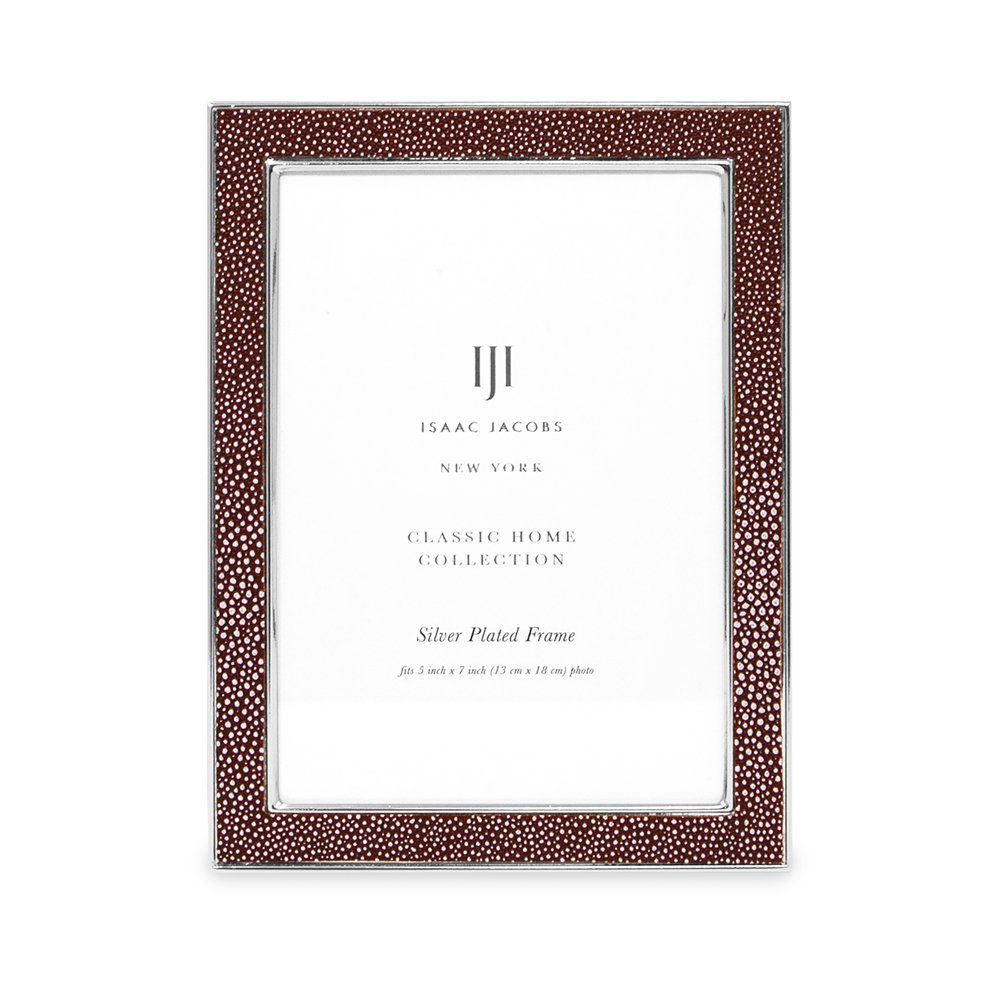 Isaac Jacobs Leather with Metal (Vertical &amp; Horizontal) Picture Frame, Shagreen Border w/ Black Fabric Easel, Wall-Mountable, Made For Tabletop, Photo Gallery