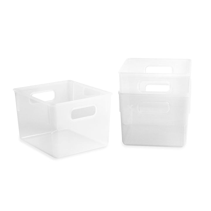Isaac Jacobs 3-Pack Clear Storage Bins with Cutout Handles, Plastic Organizer for Home, Office, Kitchen, Fridge/Freezer, Drawers, BPA Free, Food Safe