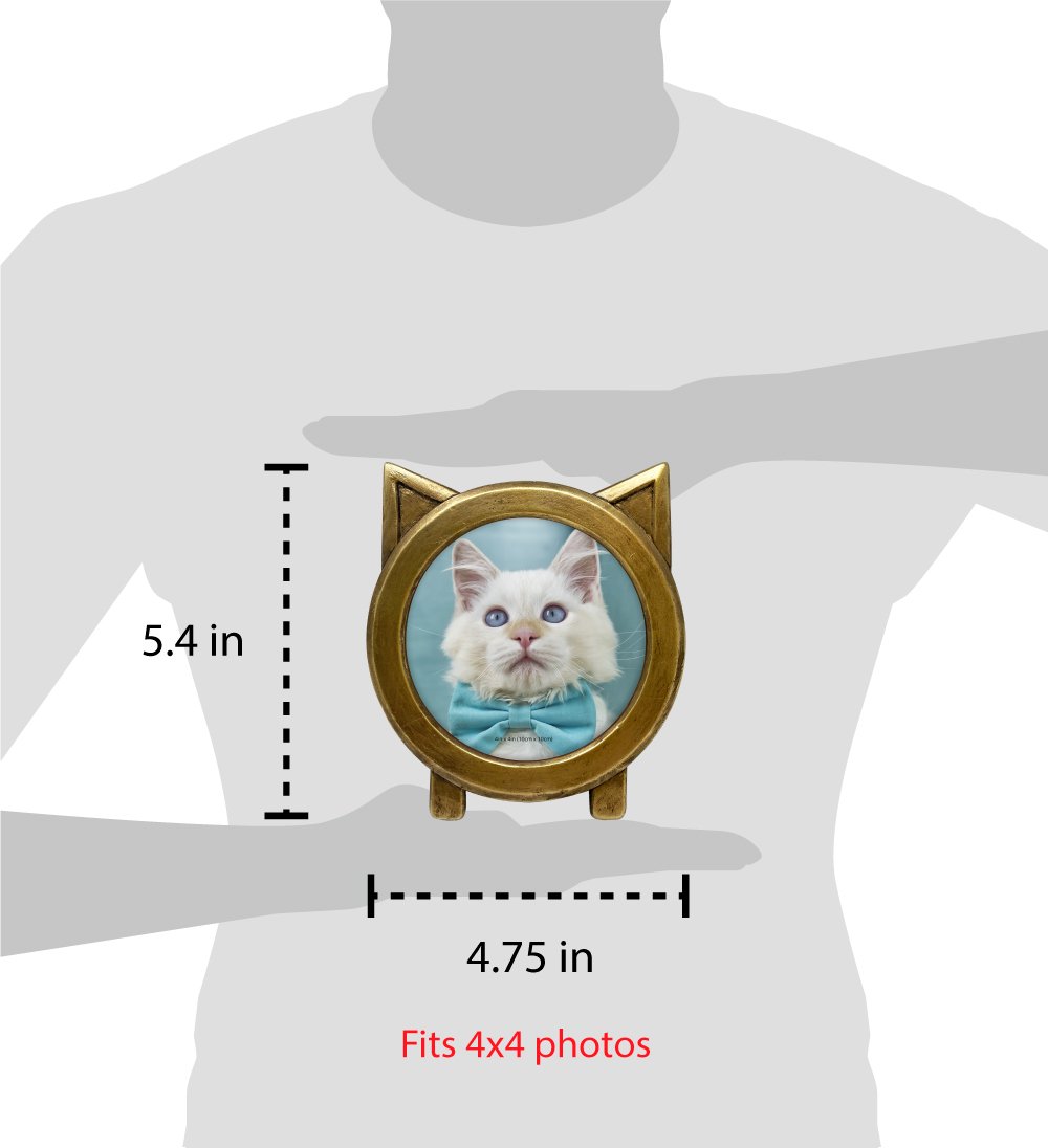 Isaac Jacobs Round Resin Sentiment Cat Picture Frame with Ears, Photo Tabletop &amp; Wall Display Hanging Display &amp; Home Décor