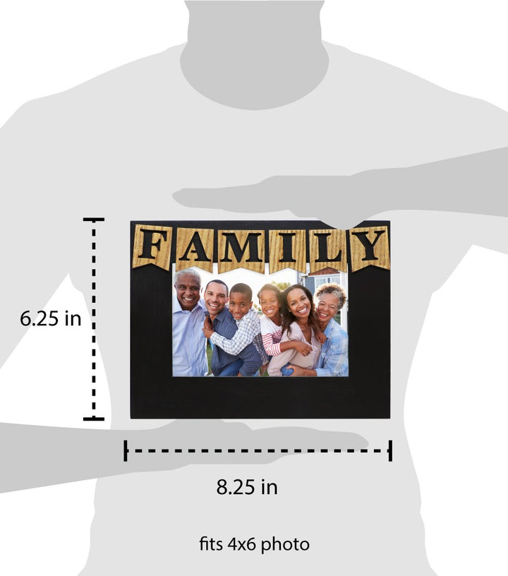 Isaac Jacobs Wood Sentiments “Family” Picture Frame, 4x6 inch, Photo Gift for Holiday, Display on Tabletop, Desk