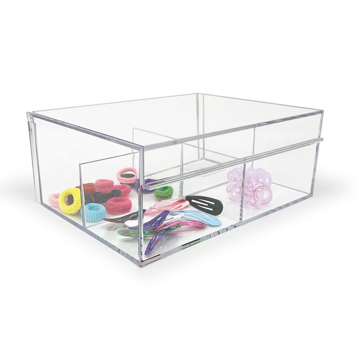 Isaac Jacobs 4-Compartment Clear Acrylic Organizer with Lid (6.7" L x 8.6" W x 3.4" H), Multi-Sectional Tray &amp; Storage Solution for Makeup, School &amp; Office Supplies &amp; More, for Bathroom, Kitchen