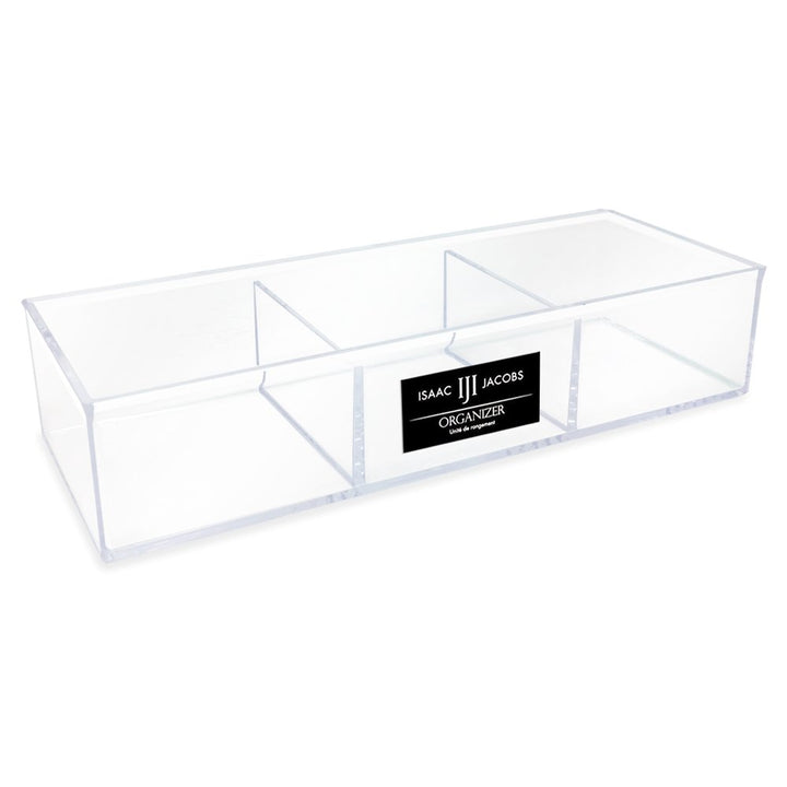 Isaac Jacobs Large 3-Compartment Clear Acrylic Stackable Organizer (12.9" L x 5" W x 2.7" H), Multi-Sectional Tray &amp; Storage Solution for Makeup, Craft Supplies &amp; More, for Bathroom, Kitchen, Office