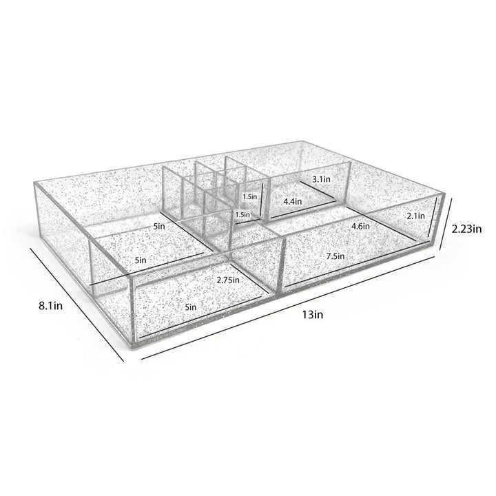 Isaac Jacobs 8-Compartment Clear Acrylic Drawer Organizer (13" L x 8.1" W x 2.3" H), Multi-Sectional Tray &amp; Storage Solution for Makeup, School &amp; Office Supplies, Bathroom, Kitchen