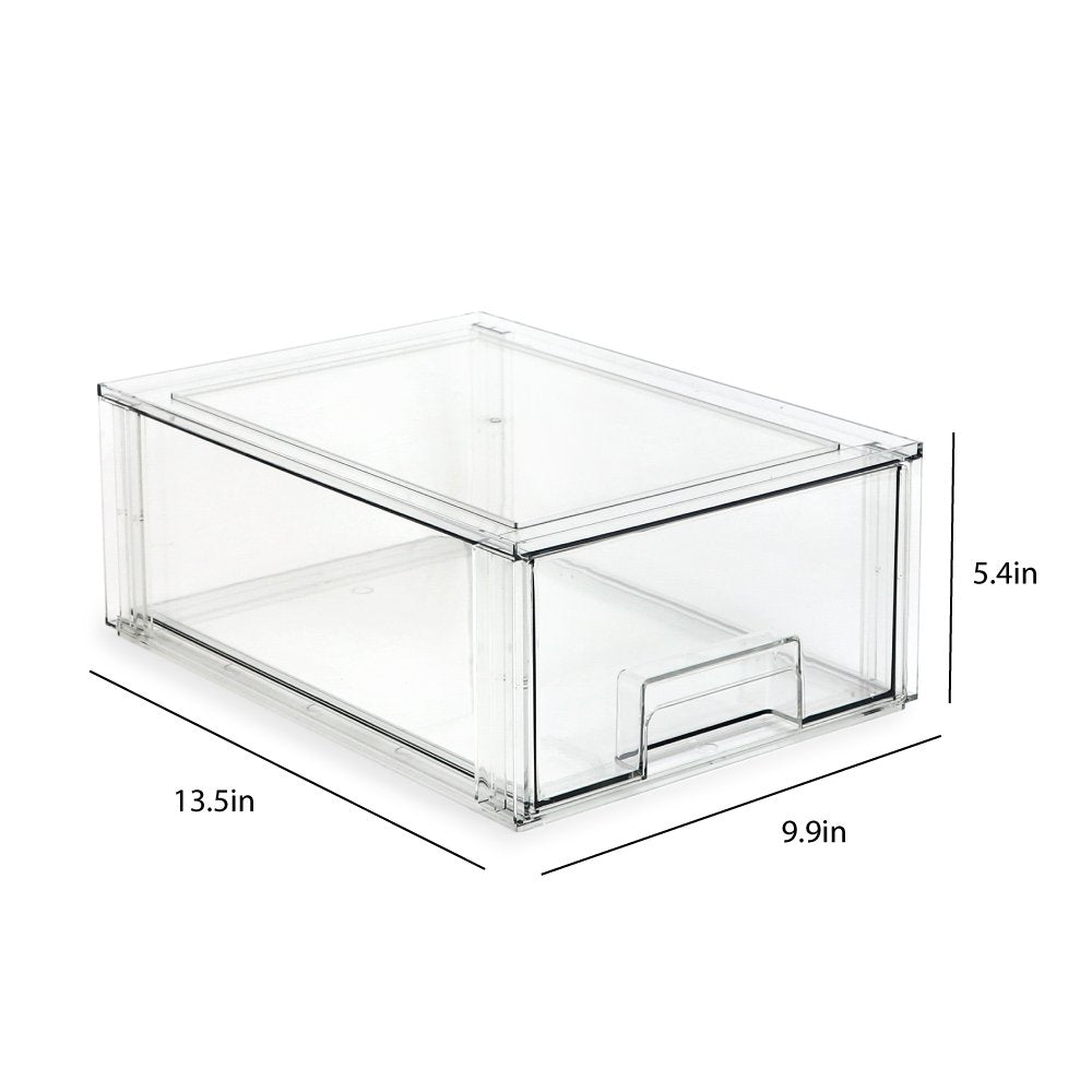 Isaac Jacobs Stackable Organizer Drawer, Clear Plastic Storage Box, Pull-Out Bin, Home, Office, Closet &amp; Shoe Organization, BPA-Free, Food / Fridge / Freezer Safe