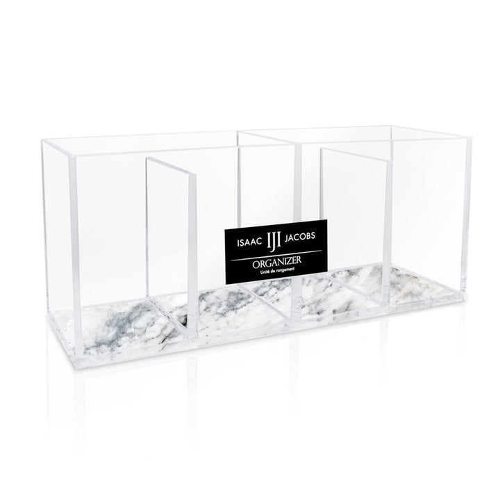 Isaac Jacobs 4-Compartment Clear Acrylic Organizer- Makeup Brush Holder- Storage Solution- Office, Bathroom, Kitchen Supplies and More