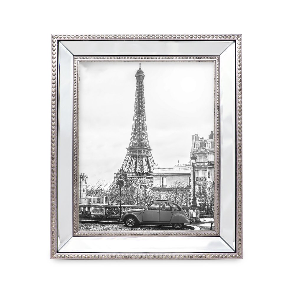 Isaac Jacobs Mirror Bead Picture Frame - Classic Mirrored Frame with Dotted Border Made for Wall Display, Tabletop, Photo Gallery and Wall Art