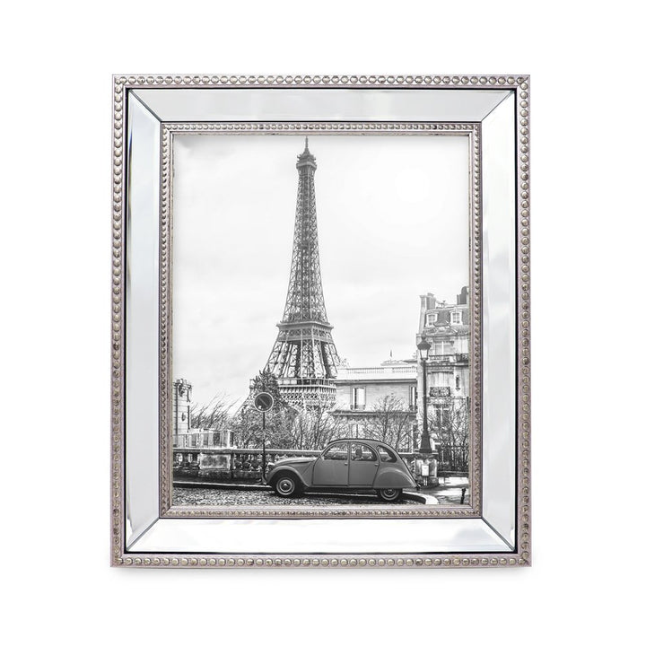 Isaac Jacobs Mirror Bead Picture Frame - Classic Mirrored Frame with Dotted Border Made for Wall Display, Tabletop, Photo Gallery and Wall Art