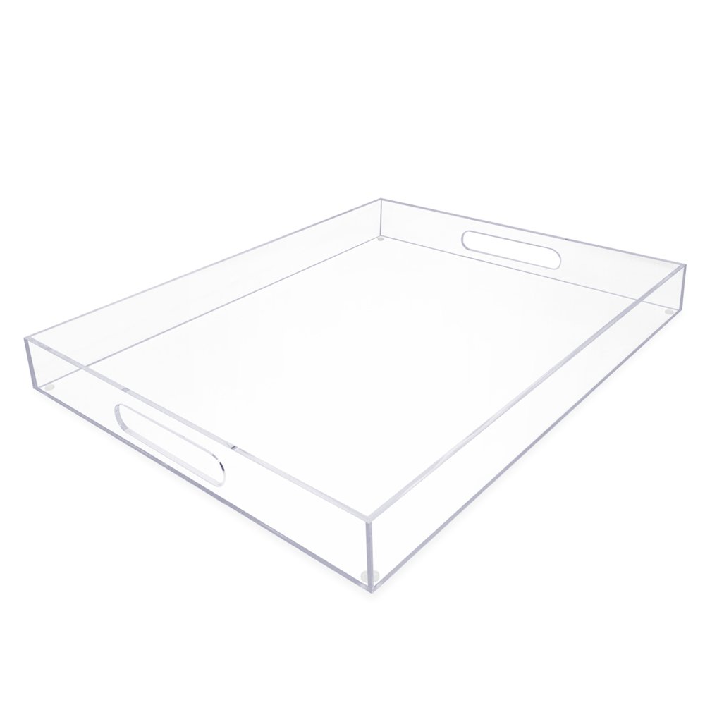 Isaac Jacobs Clear Acrylic Serving Tray with Cutout Handles, Spill-Proof, Stackable Organizer, Space-Saver, Food &amp; Drinks Server, Indoors/Outdoors, Lucite Storage Décor &amp; More