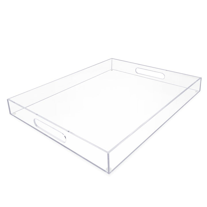 Isaac Jacobs Clear Acrylic Serving Tray with Cutout Handles, Spill-Proof, Stackable Organizer, Space-Saver, Food &amp; Drinks Server, Indoors/Outdoors, Lucite Storage Décor &amp; More