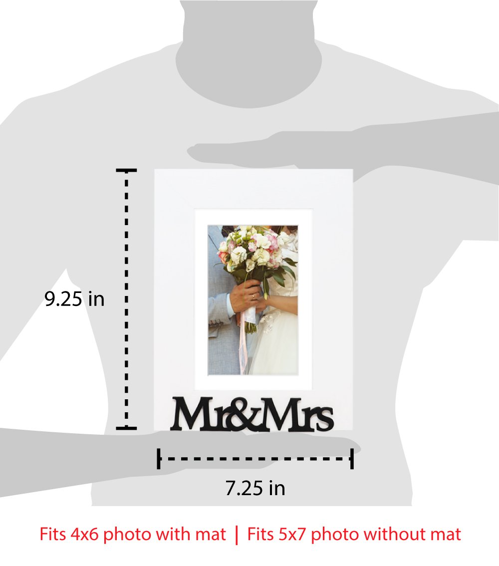 Isaac Jacobs Wood Sentiments “Mr &amp; Mrs” Picture Frame, Newlywed Photo Gift for Wedding, Display on Tabletop, Desk