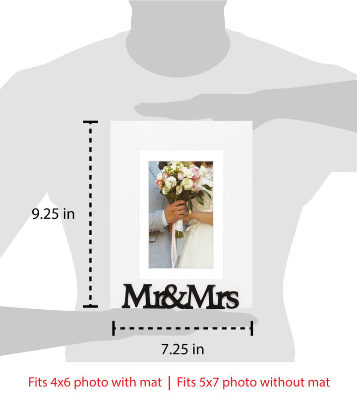 Isaac Jacobs Wood Sentiments “Mr &amp; Mrs” Picture Frame, Newlywed Photo Gift for Wedding, Display on Tabletop, Desk