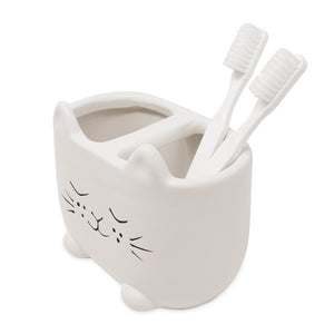 Isaac Jacobs Ceramic Cat Makeup Brush Holder, Multi-Purpose Organizer. Bathroom, Kitchen, Bedroom, Office Décor