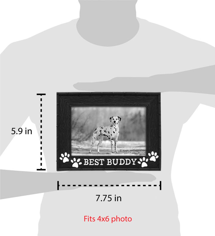 Isaac Jacobs 4" x 6" Resin Sentiments Dog Best Buddy Picture Frame, Horizontal Keepsake Photo Frame with Easel and Hanging Tabs for Tabletop, Desktop &amp; Wall Display