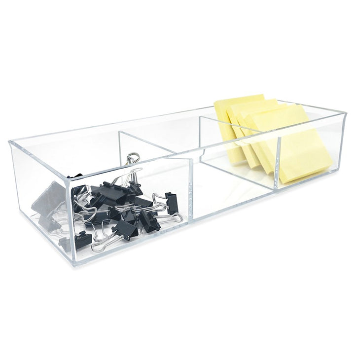Isaac Jacobs Large 3-Compartment Clear Acrylic Stackable Organizer (12.9" L x 5" W x 2.7" H), Multi-Sectional Tray &amp; Storage Solution for Makeup, Craft Supplies &amp; More, for Bathroom, Kitchen, Office