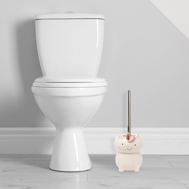 Isaac Jacobs Ceramic Toilet Bowl Brush Holder with Metal Handle - Bathroom Accessory &amp; Cleaning Storage