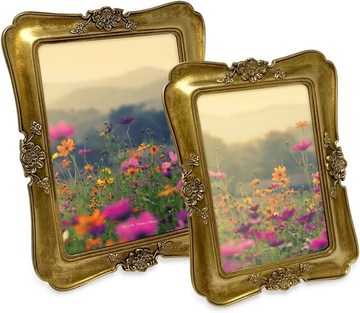 Isaac Jacobs Vintage-Inspired Simple Ornate Picture Frame, Horizontal &amp; Vertical for Tabletop and Wall Display, Home Décor, Floral, Resin Frame