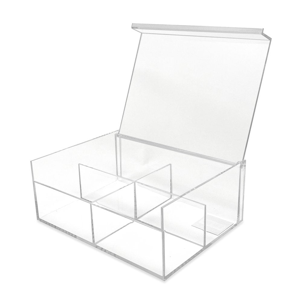 Isaac Jacobs 4-Compartment Clear Acrylic Organizer with Lid (6.7" L x 8.6" W x 3.4" H), Multi-Sectional Tray &amp; Storage Solution for Makeup, School &amp; Office Supplies &amp; More, for Bathroom, Kitchen