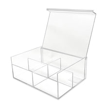 Isaac Jacobs 4-Compartment Clear Acrylic Organizer with Lid (6.7" L x 8.6" W x 3.4" H), Multi-Sectional Tray & Storage Solution for Makeup, School & Office Supplies & More, for Bathroom, Kitchen