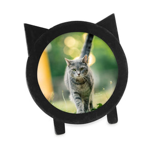 Isaac Jacobs 4x4 Round Resin Sentiment Cat Picture Frame with Ears, Photo Tabletop & Wall Display Hanging Display & Home Décor