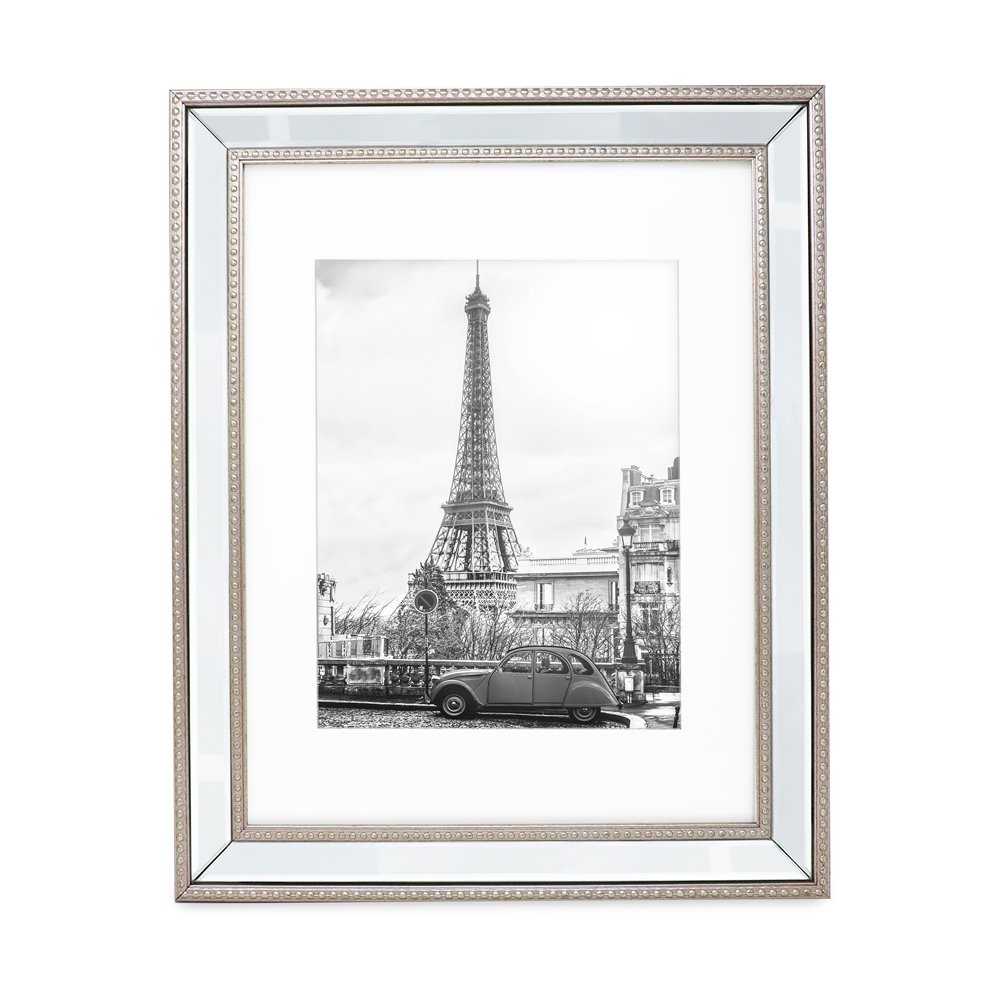 Isaac Jacobs Mirror Bead Picture Frame - Classic Mirrored Frame with Dotted Border Made for Wall Display, Tabletop, Photo Gallery and Wall Art