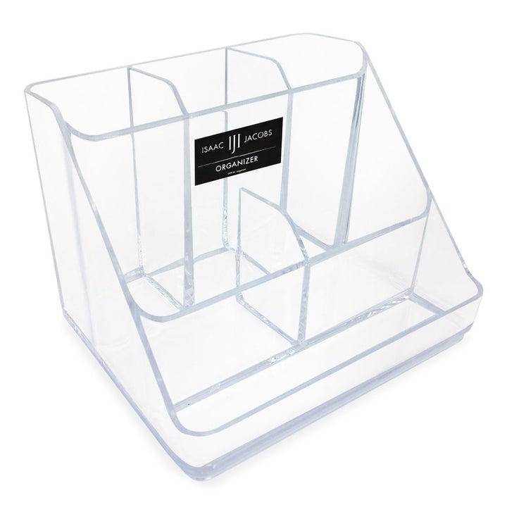 Isaac Jacobs 6-Compartment Clear Acrylic Makeup Organizer &amp; Multi-Sectional Tray, for Cosmetics, Home Office, School &amp; Craft Supplies, Desk, Bathroom Countertop, Vanity &amp; Home Office