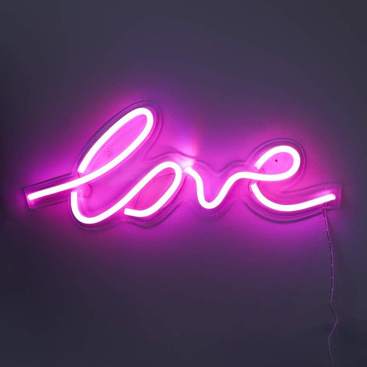 Isaac Jacobs 17.5" x 7" inch LED Neon Pink “Love” Wall Sign for Cool Light, Wall Art, Bedroom Decorations, Home Accessories, Party, and Holiday Decor: Powered by USB Wire (Love)