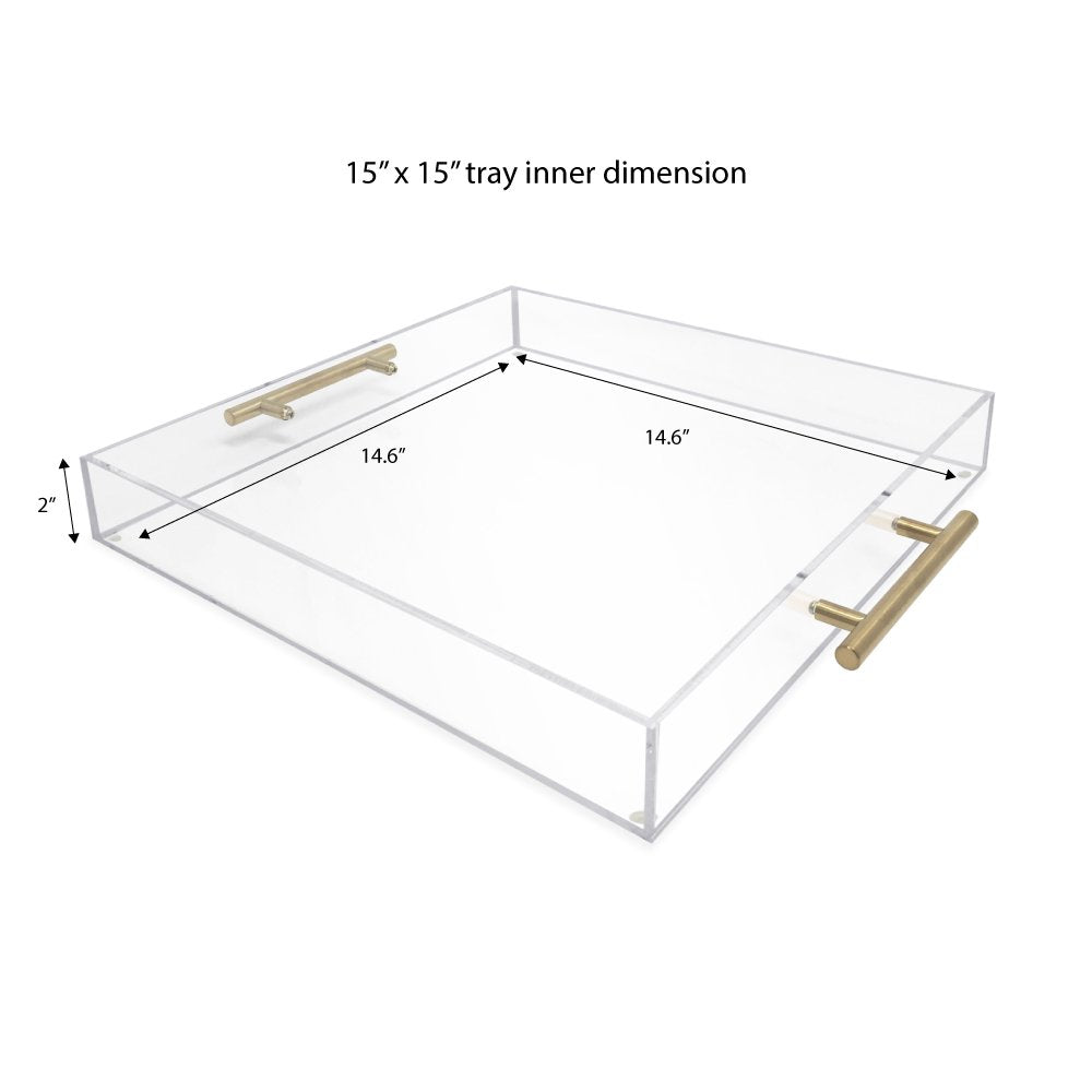 Isaac Jacobs Clear Acrylic Serving Tray with Metal Handles, Spill-Proof, Stackable Organizer, Space-Saver, Food &amp; Drinks Server, Indoors/Outdoors, Lucite Storage Décor &amp; More
