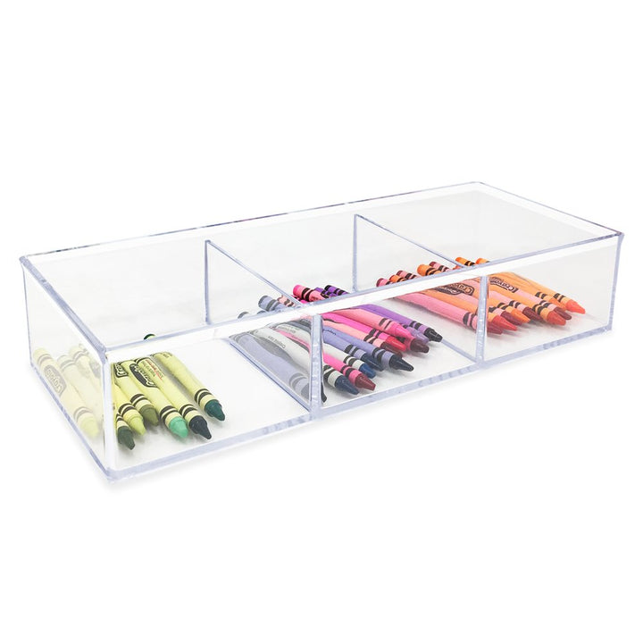Isaac Jacobs Large 3-Compartment Clear Acrylic Stackable Organizer (12.9" L x 5" W x 2.7" H), Multi-Sectional Tray &amp; Storage Solution for Makeup, Craft Supplies &amp; More, for Bathroom, Kitchen, Office